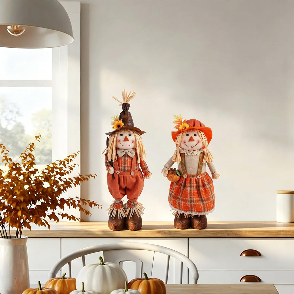 2 Pack Fall Decorations Standing Scarecrows with Stretchable Legs