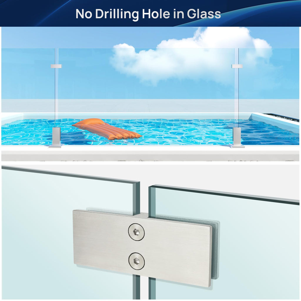 10 Pack 180° Railing Glass to Glass Clamp 304 Stainless Steel