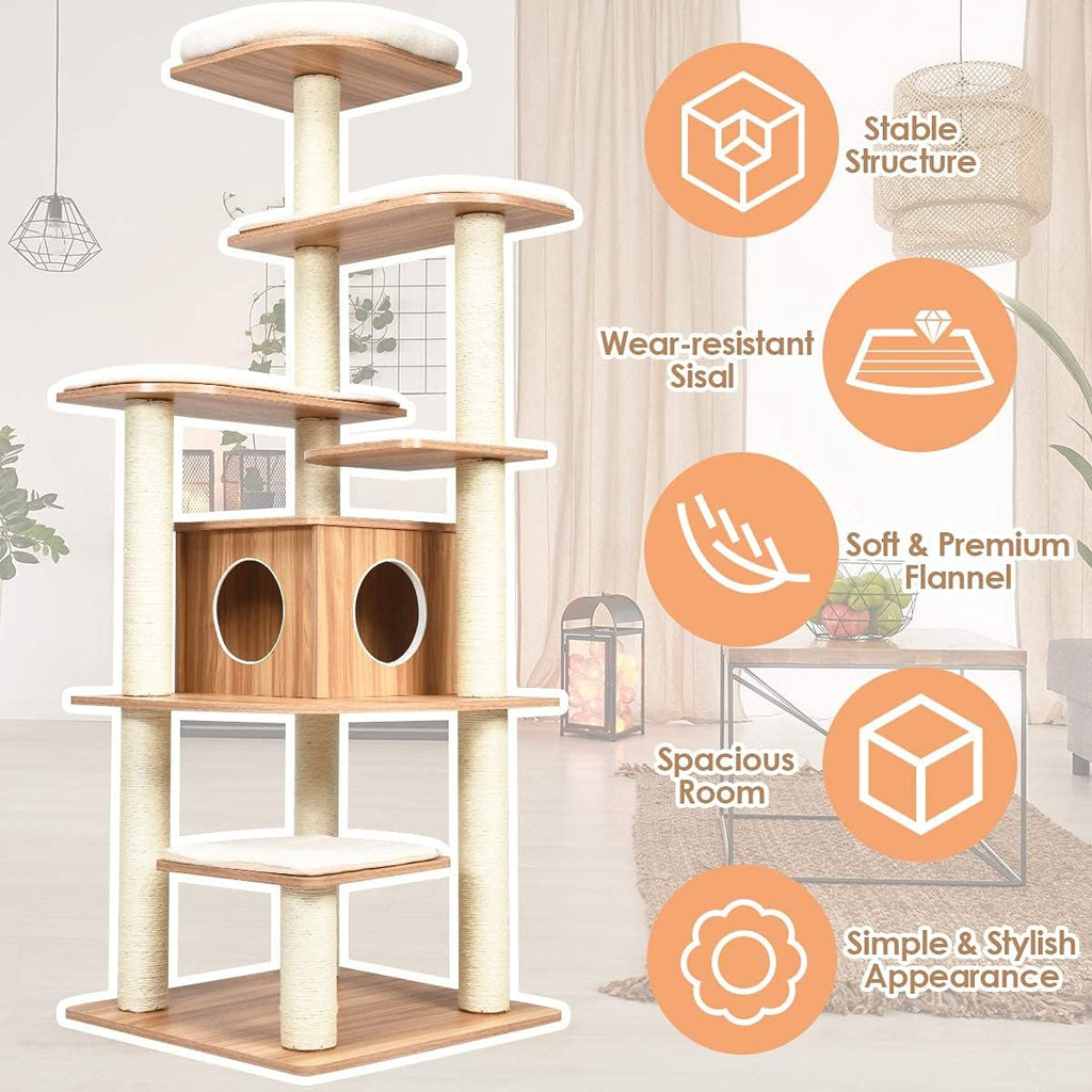 69 Inch Wooden Tall Cat Tree