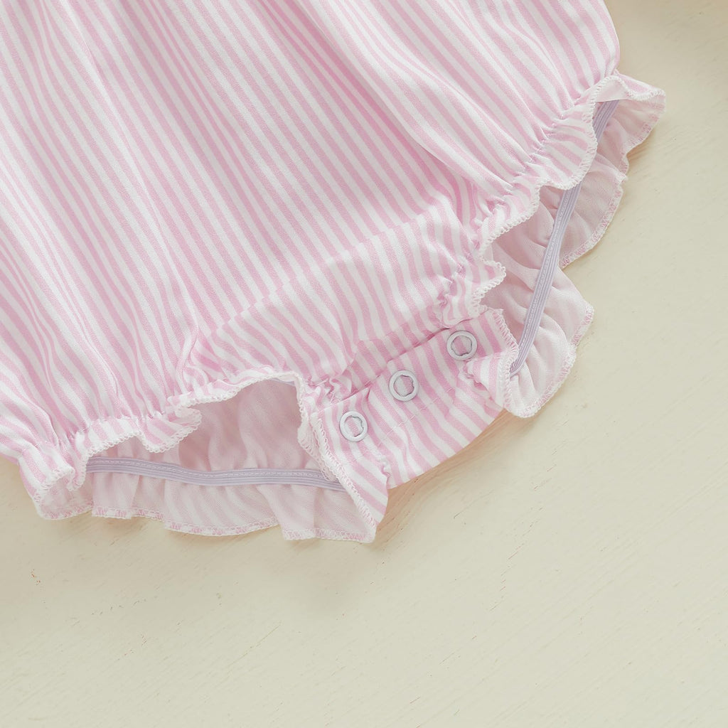 Easter Baby Girl Outfit Bunny Embroidery Bubble Romper Puff Short Sleeve Smocked Bodysuit Newborn Easter Clothes
