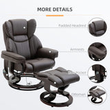 Modern Reclining Swivel Lounge Chair and Ottoman — Brown Faux Leather
