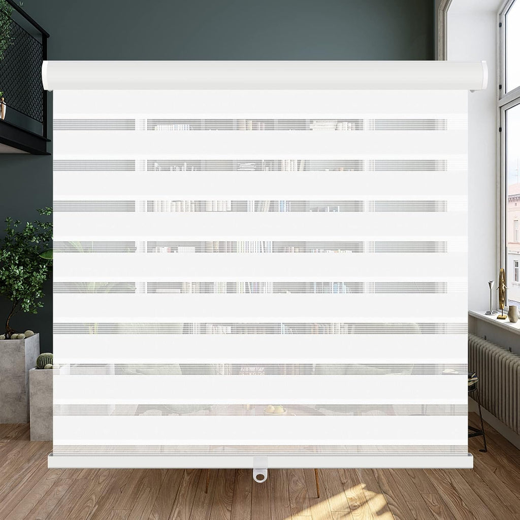 Cordless Zebra Blinds Roller Shades for Window-Dual Layer Sheer Blinds Light Control with Valance Day Night Privacy