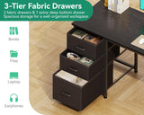 51 Inch Computer Desk with Fabric Drawers & USB Power Outlets, Reversible Home Office Desk with Storage Shelves