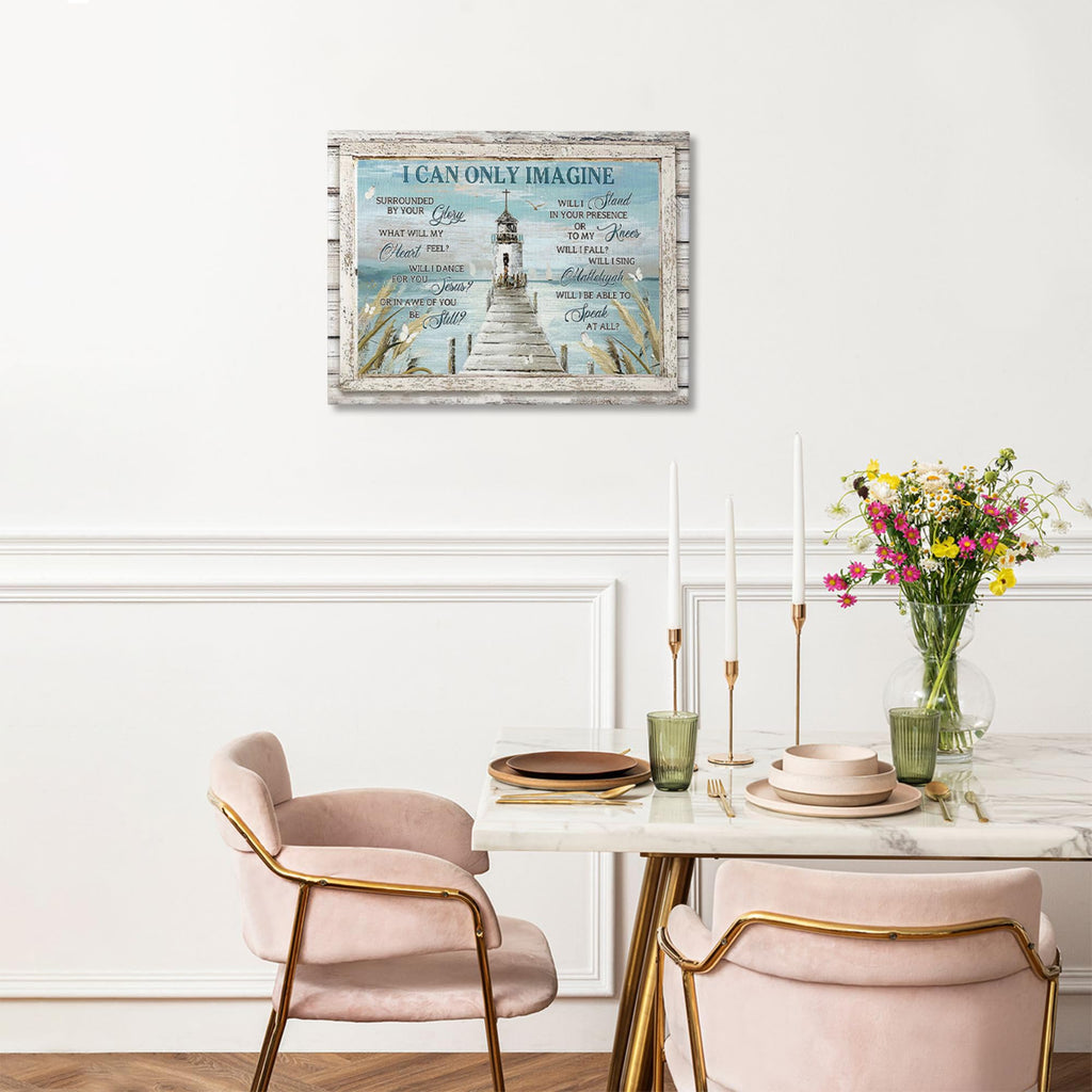 Christian Lighthouse Decor Wall Art, Religious Nautical Pictures 16"x24"