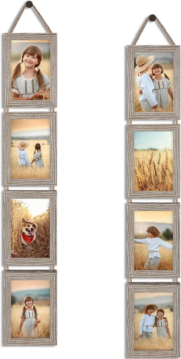 4x6 Hanging Picture Frames Collage Set of 2, 4 Openings 4 x 6 Photo Frames for Vertical 4 by 6 inch Pictures for Wall