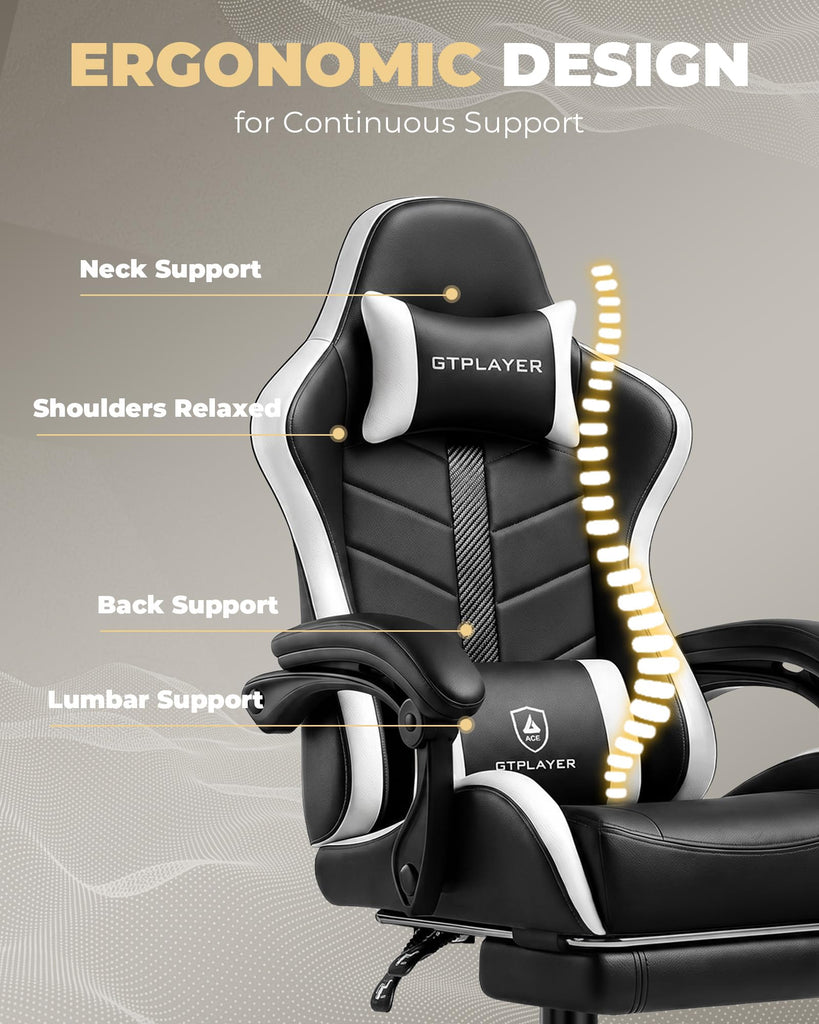 Gaming Chair for Adults, Computer Chair with Footrest, Snow White