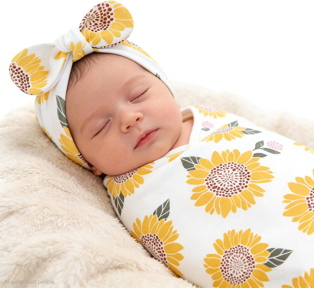 Pack Baby Swaddles for Newborns with Bow Hat for Girls Yellow Set
