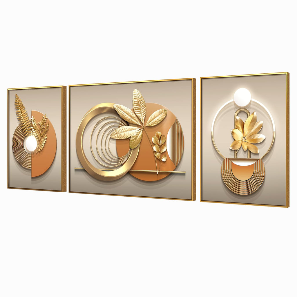 Large Framed Gold Wall Decor, Botanical 3 Piece 75x28 In