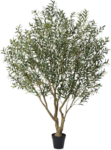 Olive Tree Artificial Indoor 8ft - Large Fake Plants - Realistic Faux Olive Tree in Pot - Tall Artificial Plants