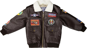 Children's Medium-Weight A-2 Bomber Jacket in Brown With Nine Patches