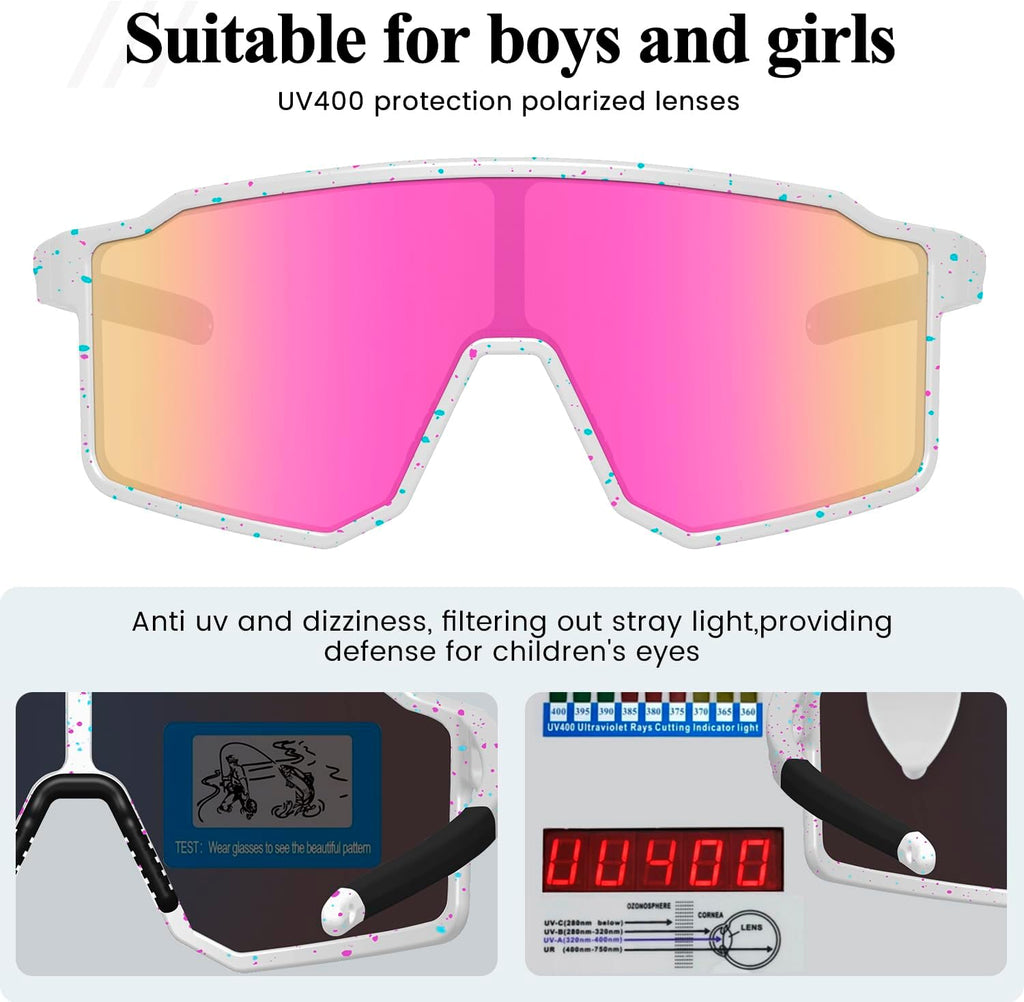 Polarized Kids Sunglasses, UV400 Protection Baseball Sunglasses for Youth Boys Girls, Softball Cycling Running Sports