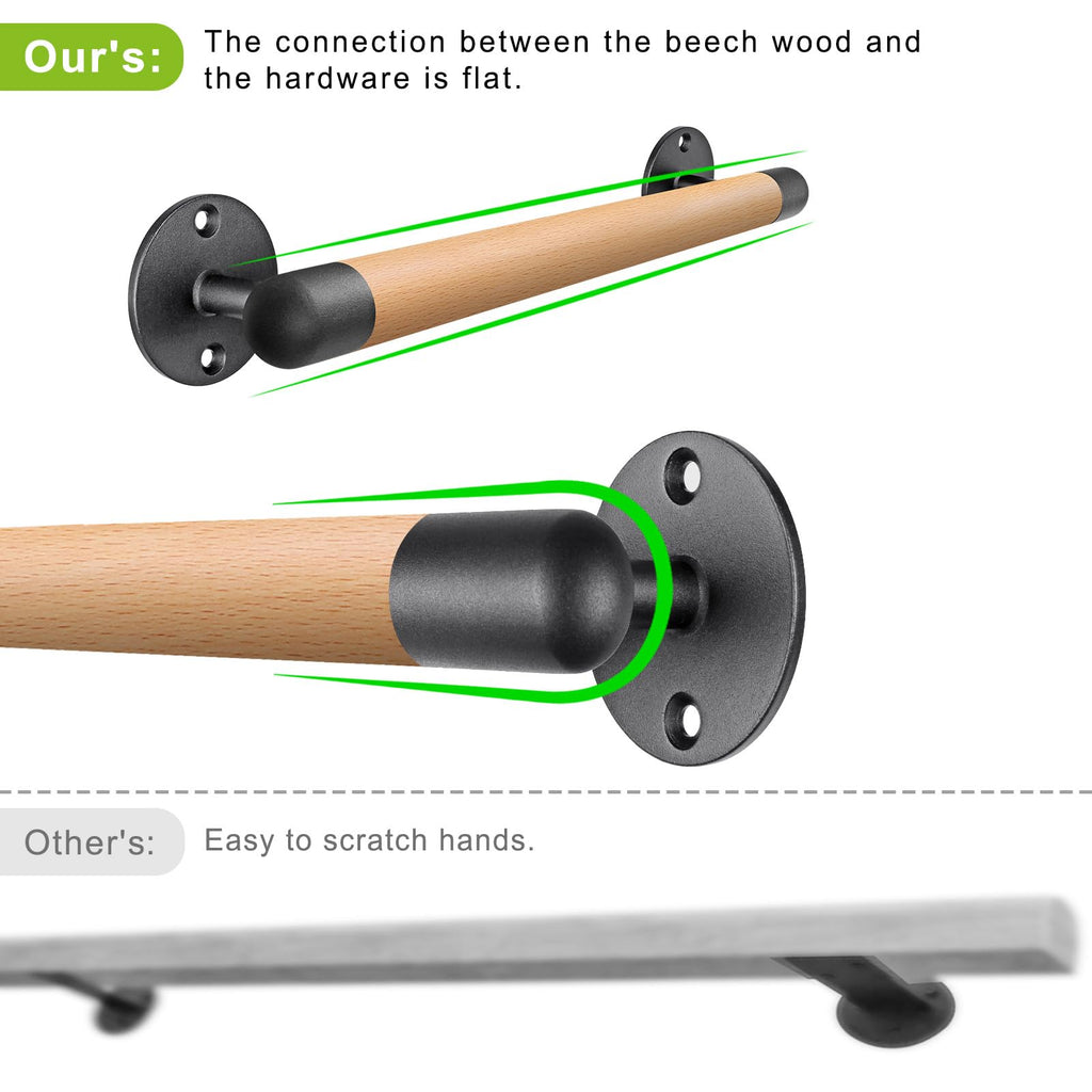 67 Inch Wood Handrail Wall Mount Handrails for Indoor Stairs