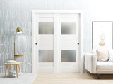 Sete 6222 Bypass Interior Doors with Frosted Glass, MDF, 84x80, White, Modern Style Hardware Include