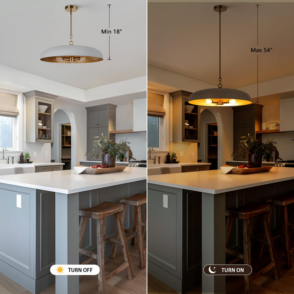 20 Inch Oversized Large Pendant Lights, 3-Lights Gray and Gold Modern Dome Chandelier, Nordic Metal Pendant Lighting