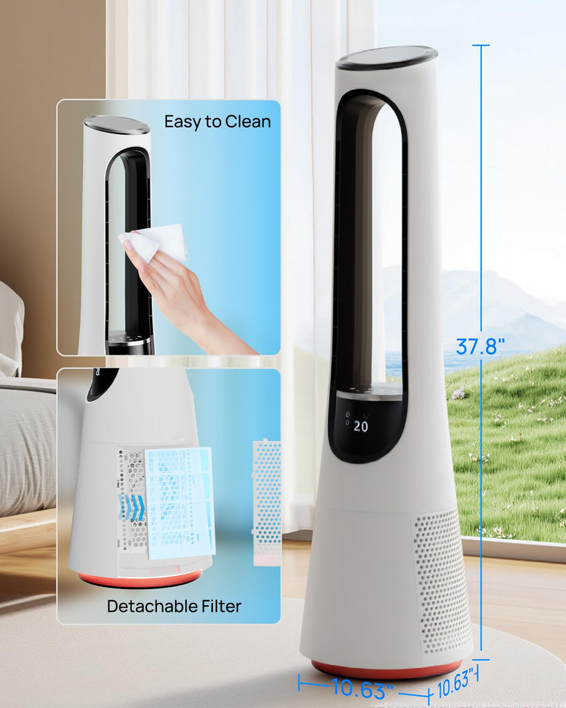 38" Bladeless Tower Fan, 120° Oscillation Quiet Standing Fans, 20 Speeds & 4 Modes, Ambient Light, Remote Control