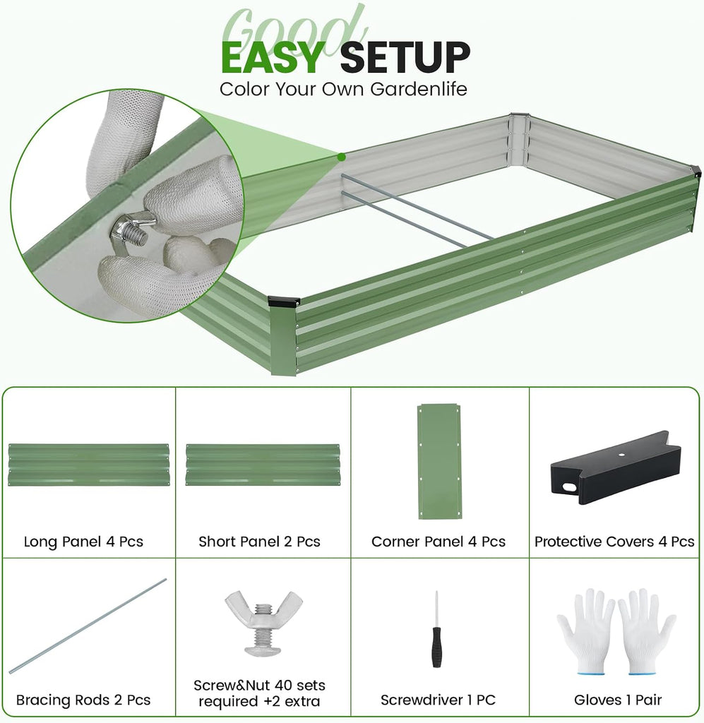 2Pcs Galvanized Raised Garden Bed 8x4x1ft for Herbs, OliveGreen | Metal Planter Box Outdoor, Rectangular Raised Bed