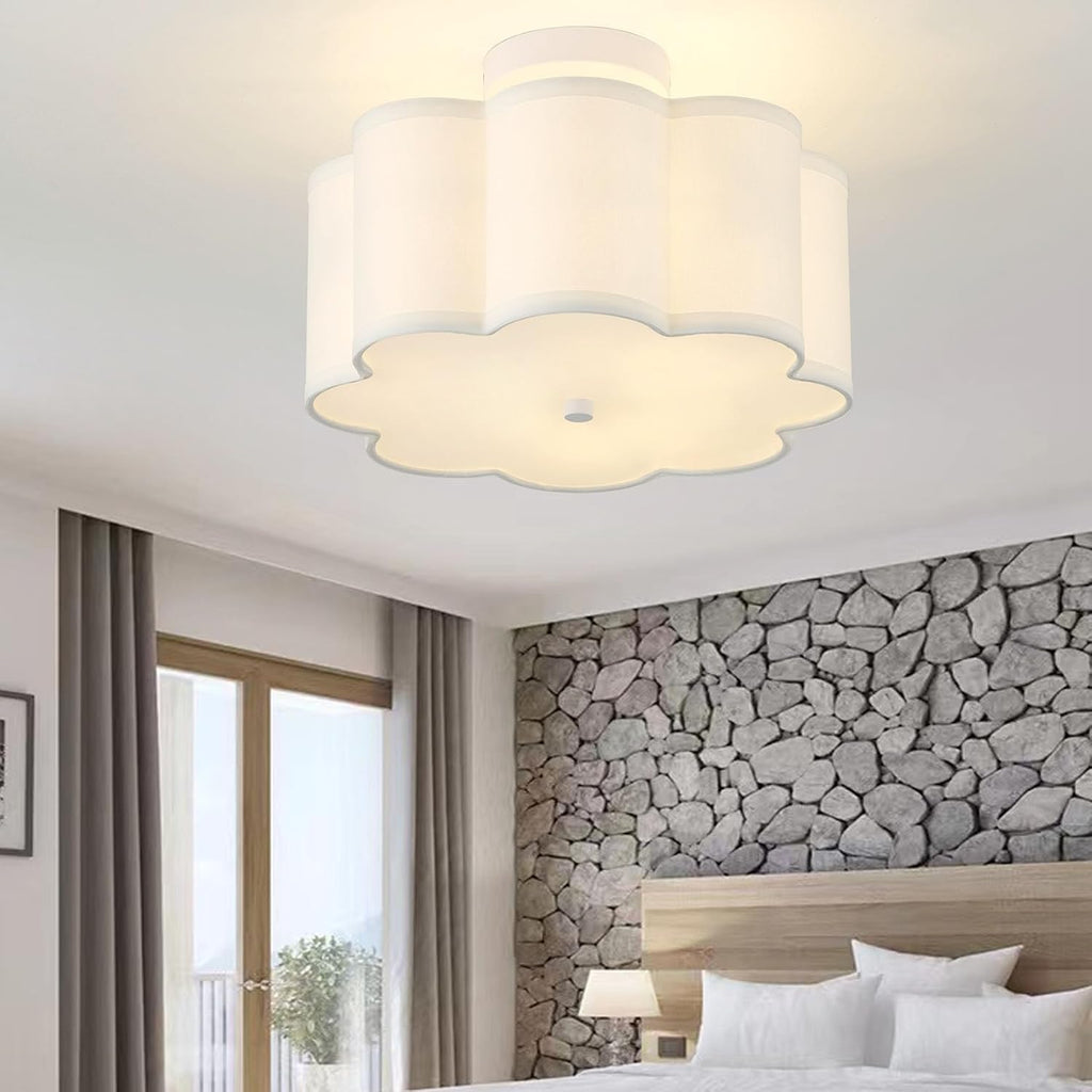 13.3"Semi Flush Mount Ceiling Light Fixture, Light Modern Close to Ceiling Light With Fabric Flower-Shaped Shade