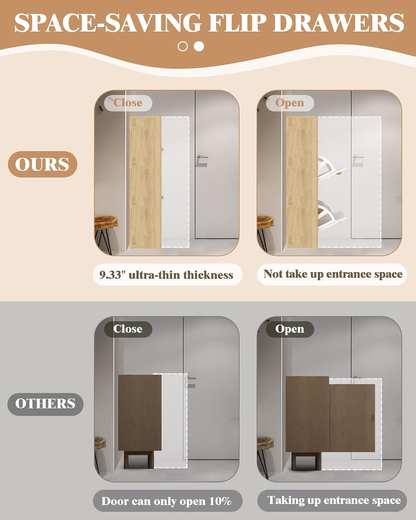 Narrow Shoe Cabinet with 4 Flip Drawers and Open Shelf, Freestanding Shoe Storage Cabinet , Compact Wooden Shoes