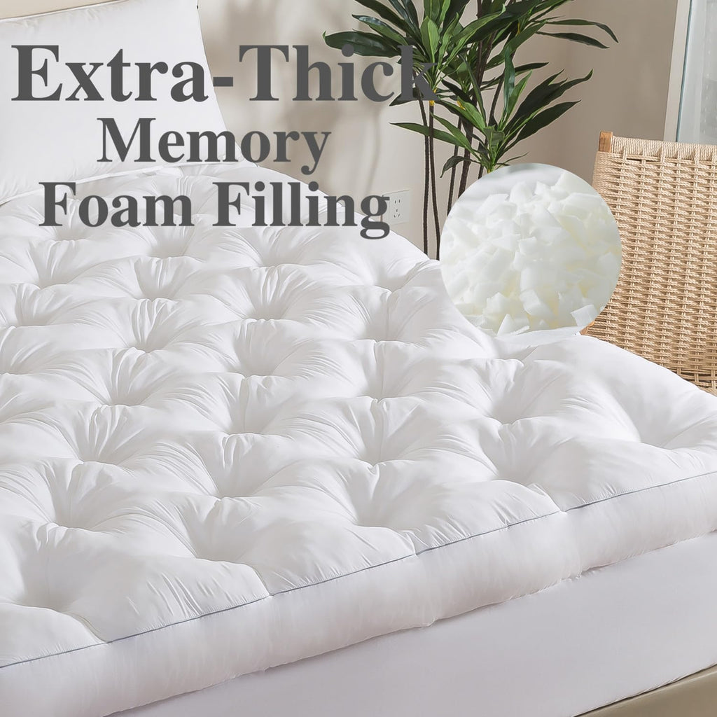 5 Inch Memory Foam Mattress Topper (Full, 54x75), Deep Pocket | 2000GSM Fluffy Shredded Memory Foam Filled, Extra