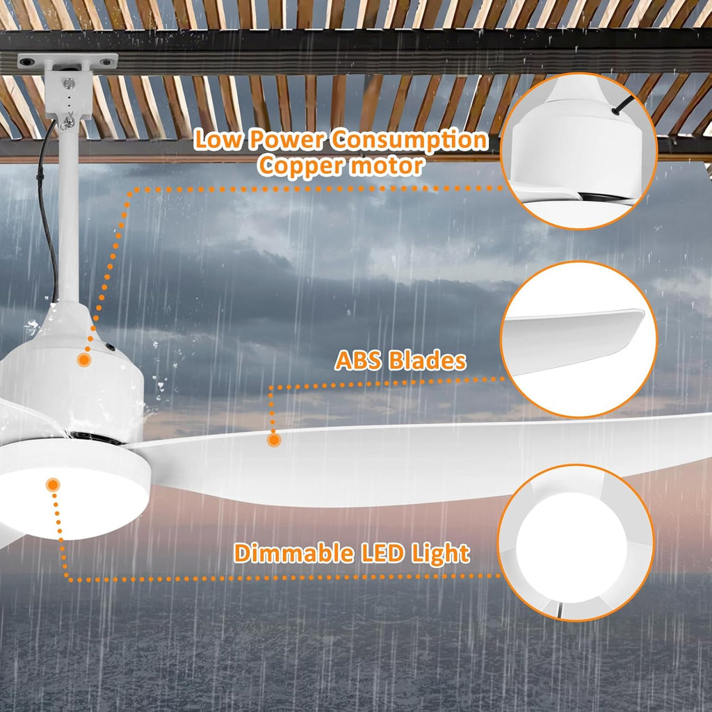 52 Inch Waterproof Gazebo Fans with Lights Outdoor Hanging - Plug in Remote App Control for Patio Indoor Farmhouse Porch - White 6 Speed Reversible DC Motor A101-B0F7X9XL6Q