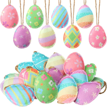 Felt Easter Egg Tree Ornaments 3D Hanging Egg Decoration for Tree with Flower Colorful Stripes Felt Easter - Set of 20