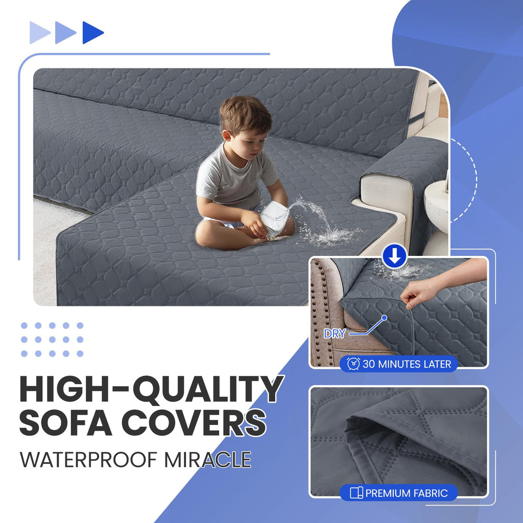 Waterproof Sectional Couch Covers for Dogs (Large, Dark Grey)