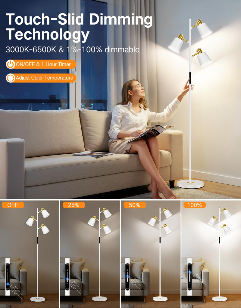 Tree Floor Lamp, LED Dimmable Floor Lamp with Remote and Touch Slide Control, 4 Color Temperatures, 3 Rotatable