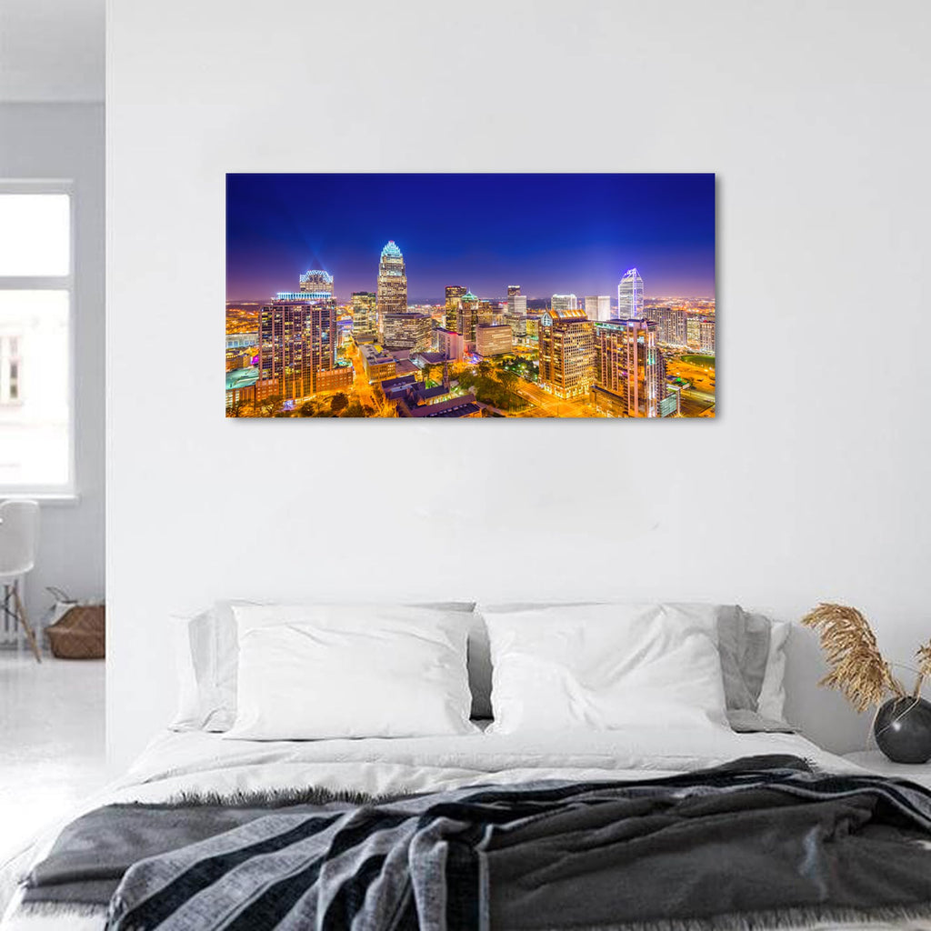 Charlotte Skyline Wall North Carolina City Wall Decor Living Room Night View Cityscape Canvas Prints Pictures Modern