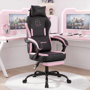 Cute Gaming Chair, Ergonomic Computer Gamer Chair, Black and Pink