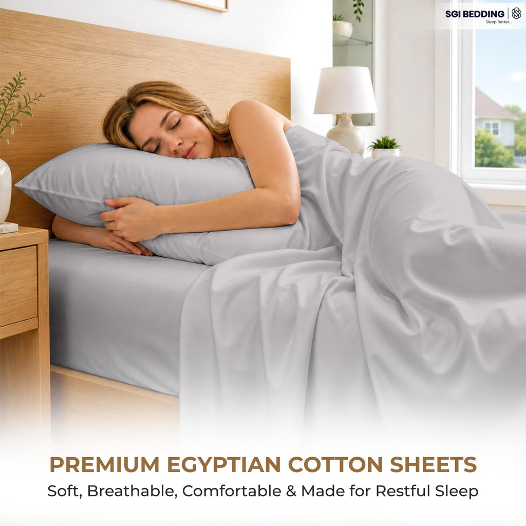 100% Egyptian Cotton Sheets Full XL Size - 600 Thread Count Sheets Set, Cooling, 15" Deep Pocket, Luxury Hotel