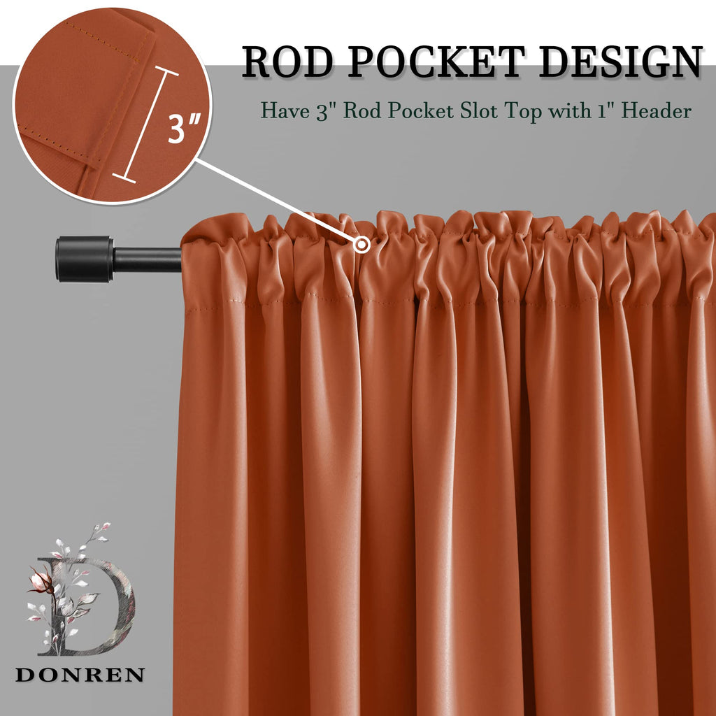 Long Blackout Curtains, Length Thermal Insulated Energy Saving Curtain for Large Window Door (Burnt Orange 52" x 96"