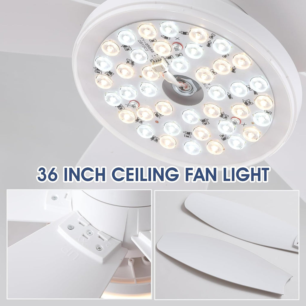 Ceiling Fans with Lights-36 Low Profile Ceiling Fan with Light and Remote/APP Control,Flush Mount,DC Reversible,LED Dimmable Modern Ceiling Fans for Bedroom,Indoor/Outdoor Patio Use(White) A101-B0CZHLG361