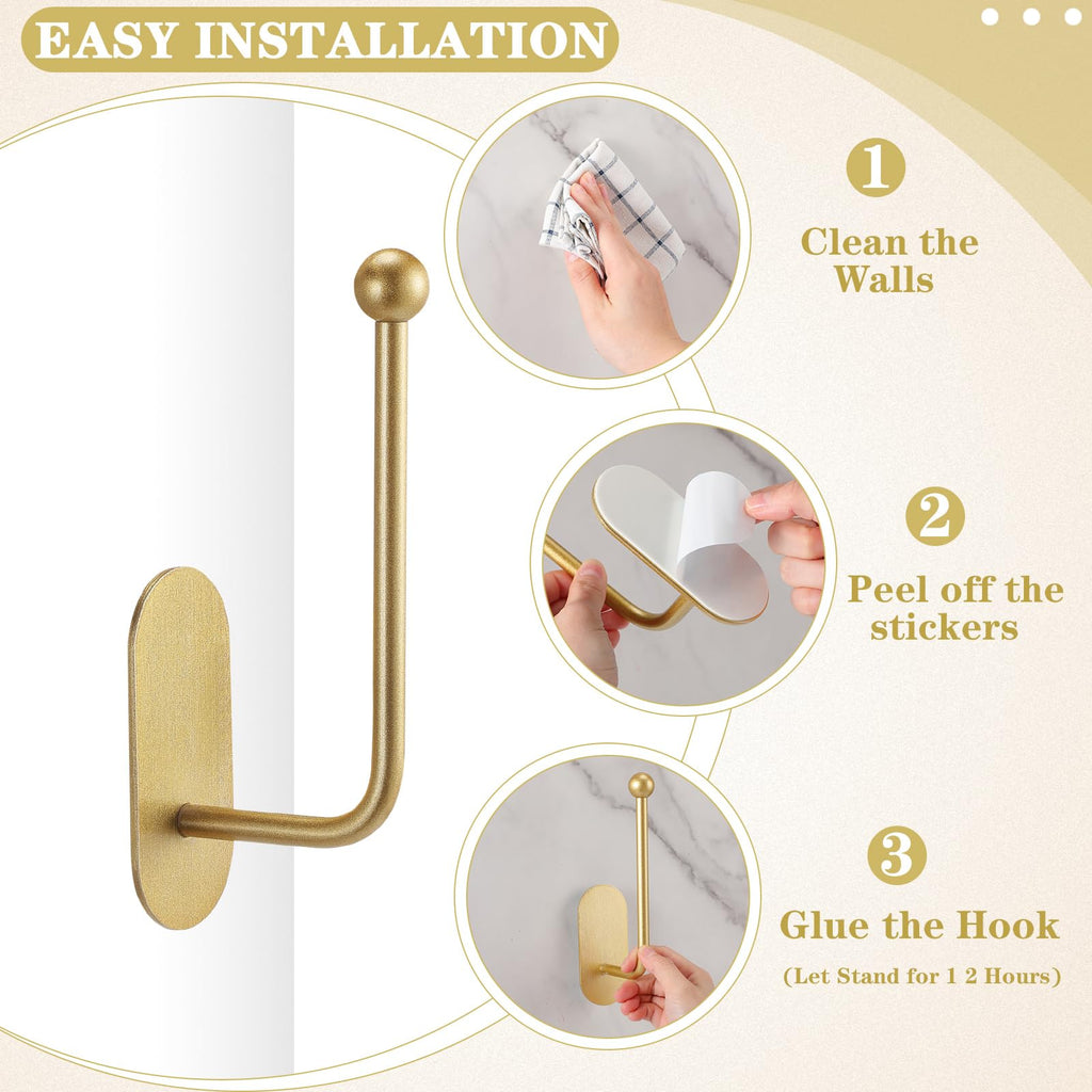 Adhesive Curtain Holdbacks No Drill Window Hook,Gold - 4 Pcs
