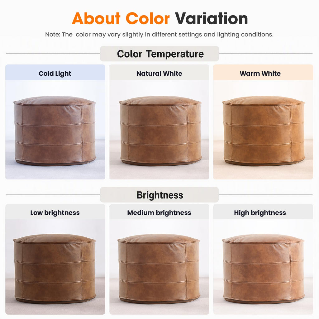 Leather Round Ottoman, Pouf (Brown, Round)