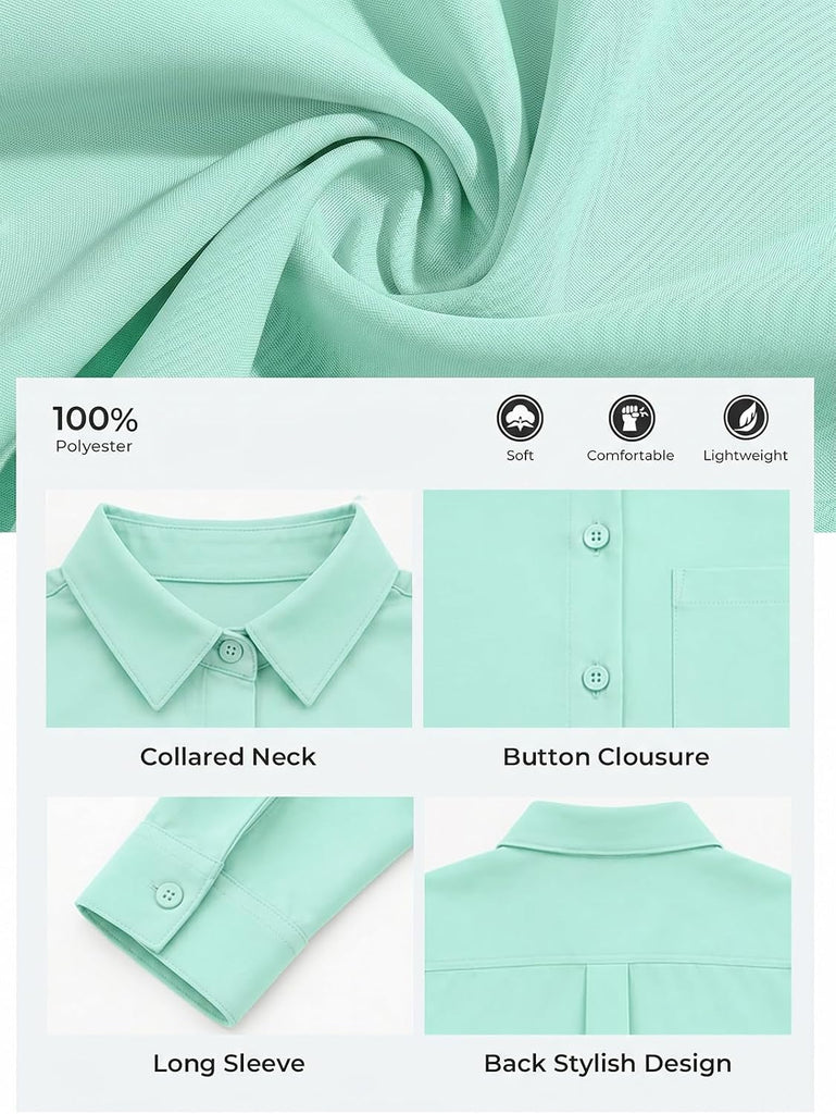 Girls School Uniform Button Down Shirts with Chest Pocket