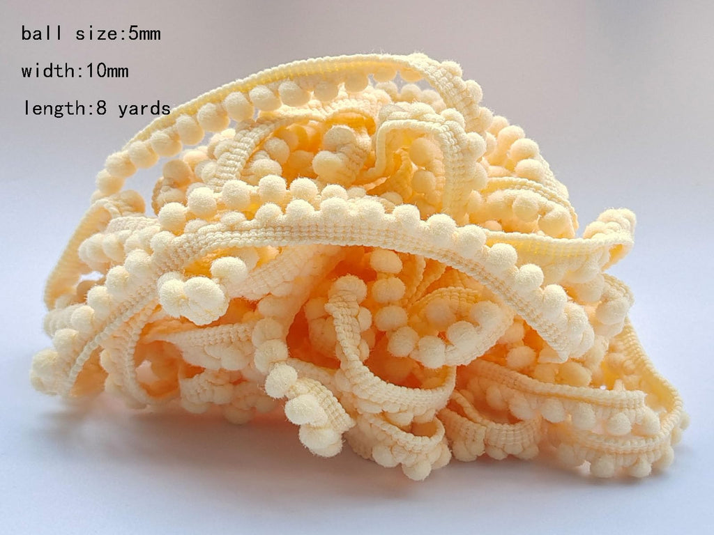 Mini Pom Pom Trim 8 Yards 5mm Ball Fringe Trim for Sewing Accessory Decoration DIY Crafts (Beige 1704)