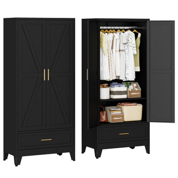 71" Metal Wardrobe Closet Clothing Storage Cabinet with 1 Drawers