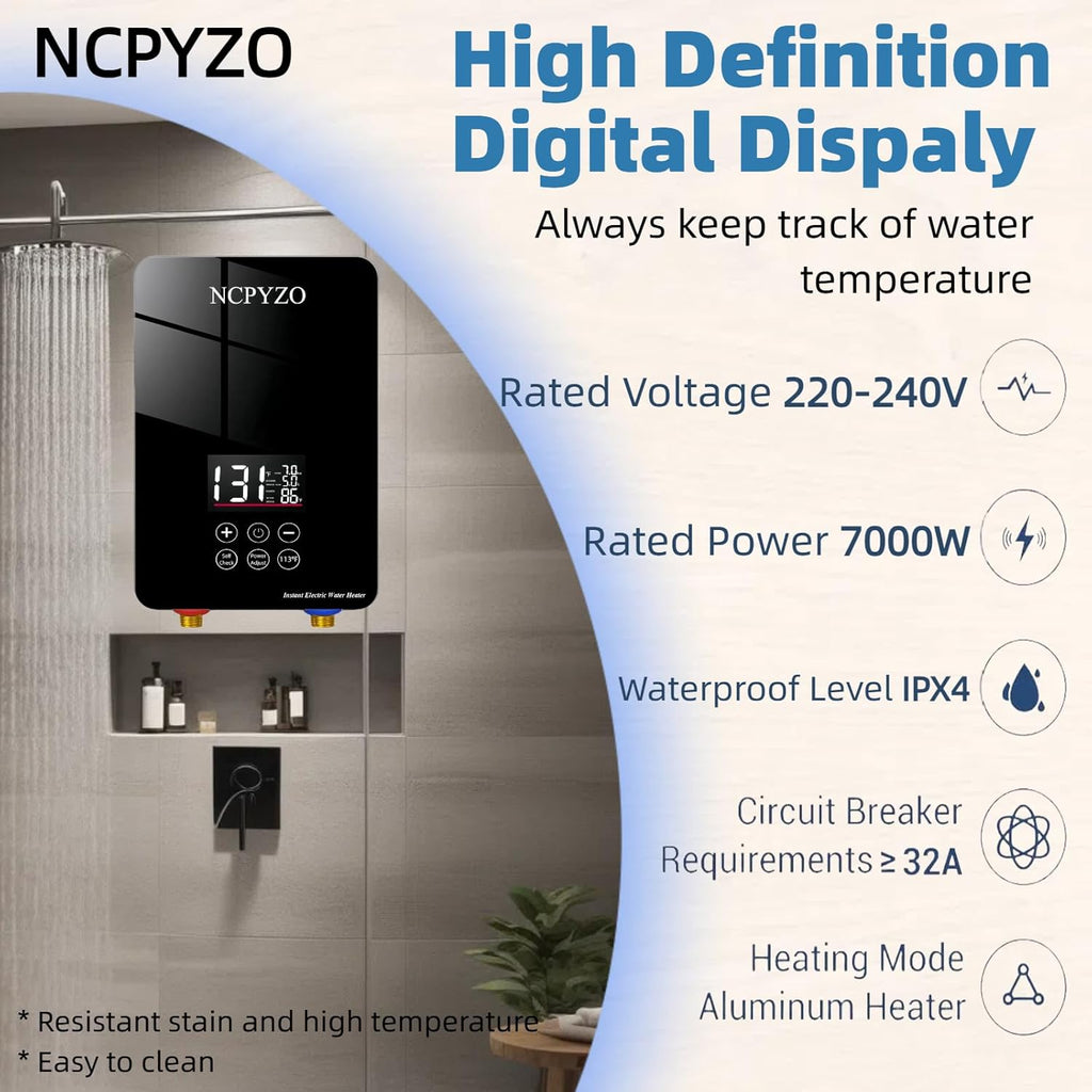 Tankless Water Heater Electric 240V-7000W. Instant Water Heater for Kitchen、Bathroom、Under Sink.On Demand Hot Water