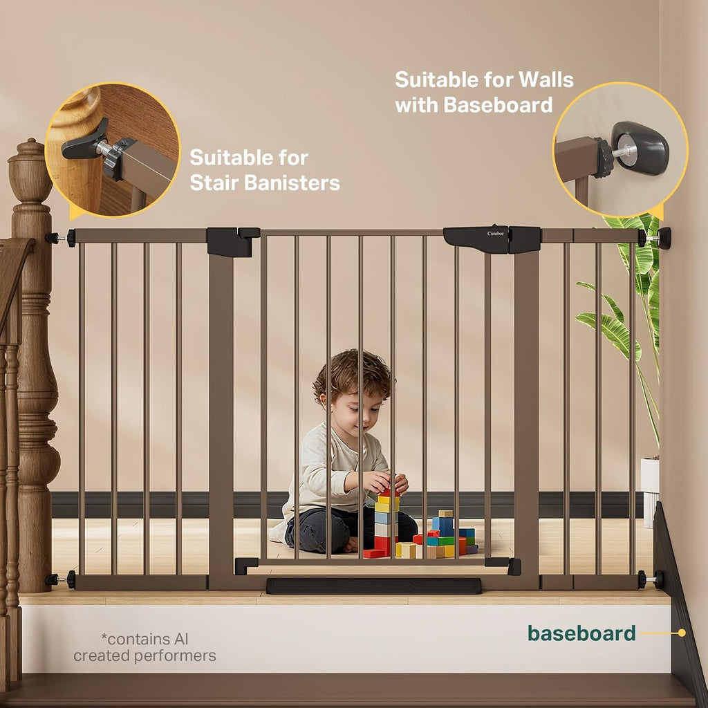 29.7-51.5 in Extra Wide Baby Gate for Stairs, Dog Gate Indoor Brown