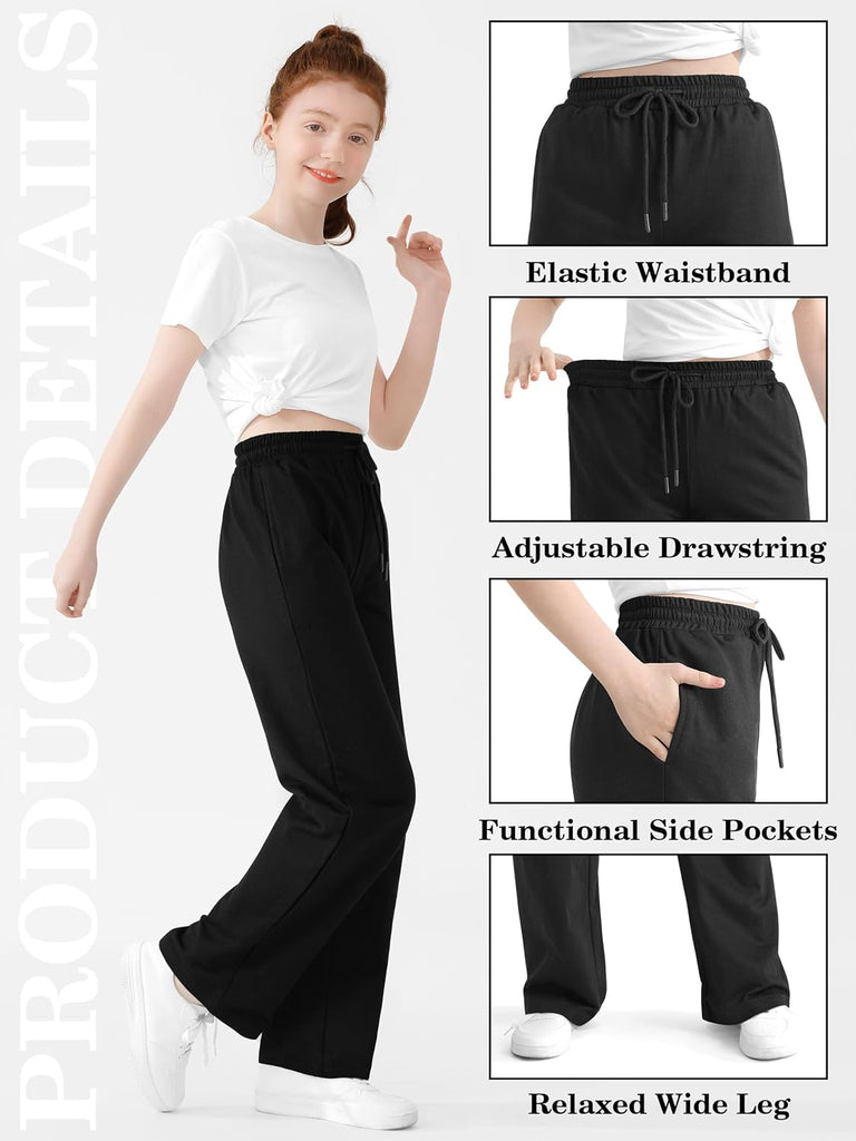 Girls Cotton Sweatpants Wide Leg Baggy Athletic Jogger Pants