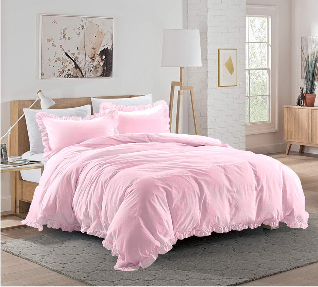 5 Pieces Ruffle Duvet Cover Set with Zipper Closure, 100% Egyptian Cotton 1000 Thread Count (Twin/TwinXL, Light Pink)