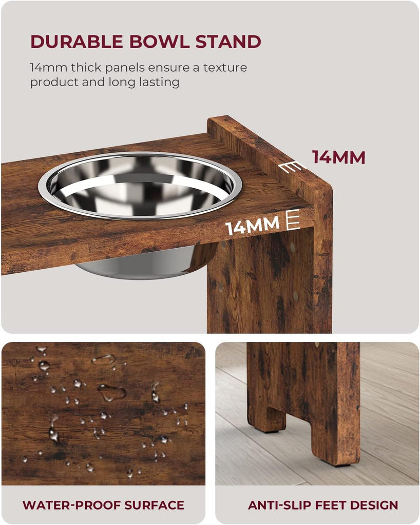 Elevated Dog Bowls, Raised Bowl Stand Adjustable Small, Rustic Brown