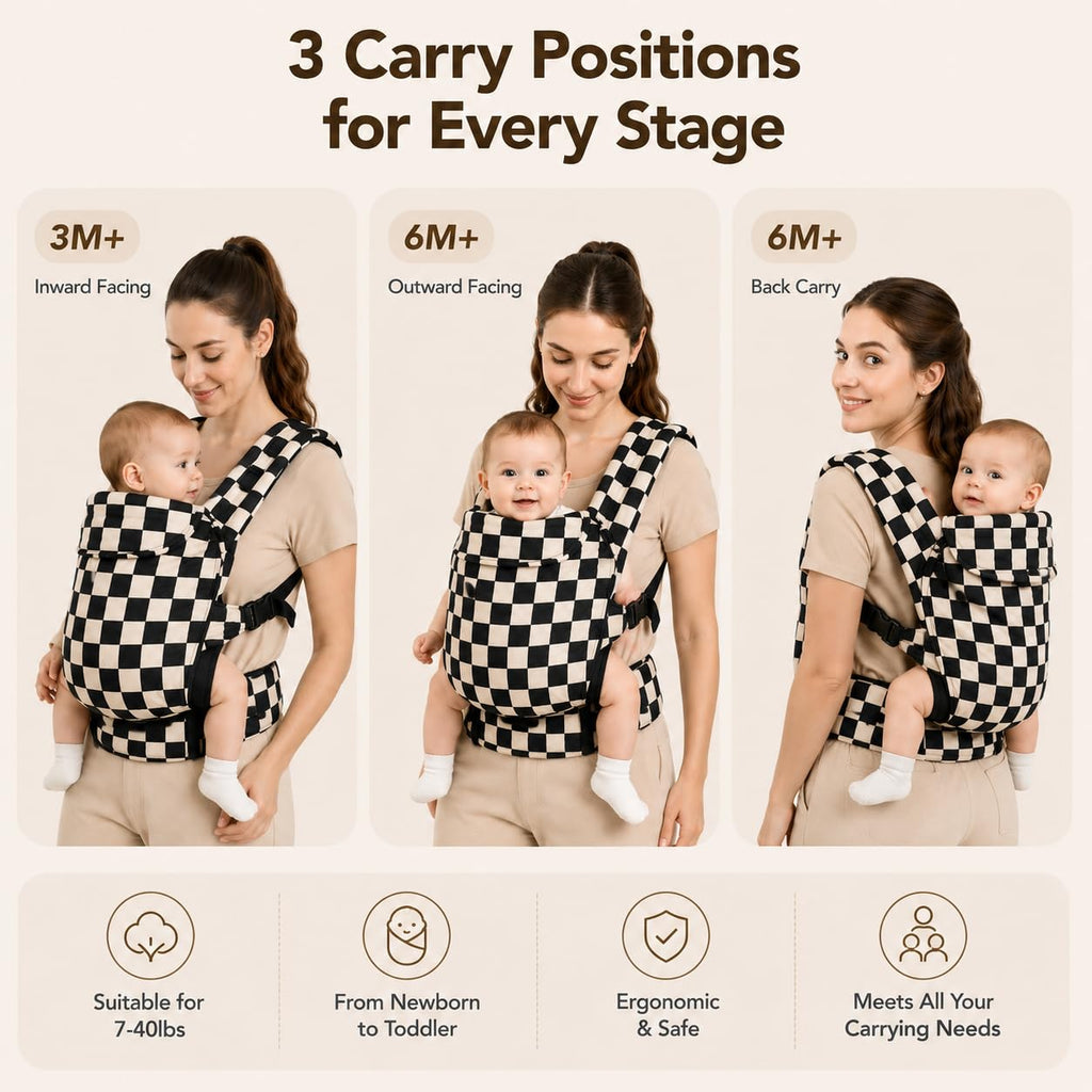 Carrier Newborn to Toddler,Cotton Infant Carrier,7-40lbs Baby Carrier
