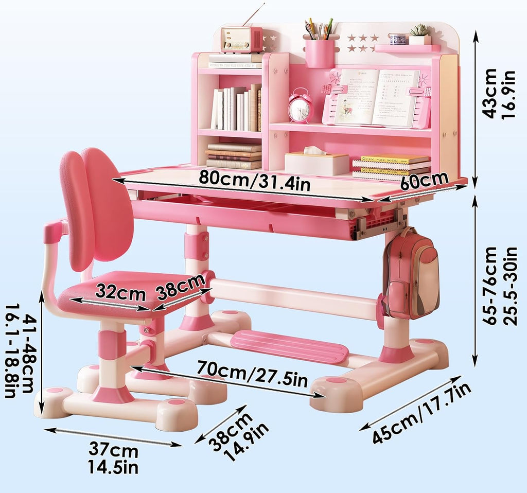 Kids Desk and Chair Set Toddler Desk Art Table for Kids School Desk Height Adjustable Kids Drawing Table with Sitting