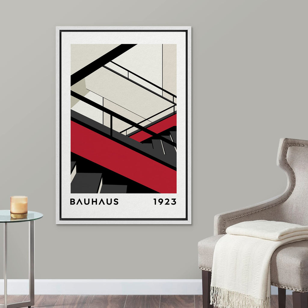 Framed Canvas Print Wall Art Bauhaus Geometric Staircase Collage Abstract Shape Illustrations Modern Decorative