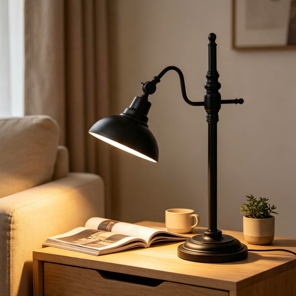 Black Farmhouse Desk Lamp, Industrial Metal Eye-Caring Table Lamp,Vintage Desk Lamp Living Room Dorm