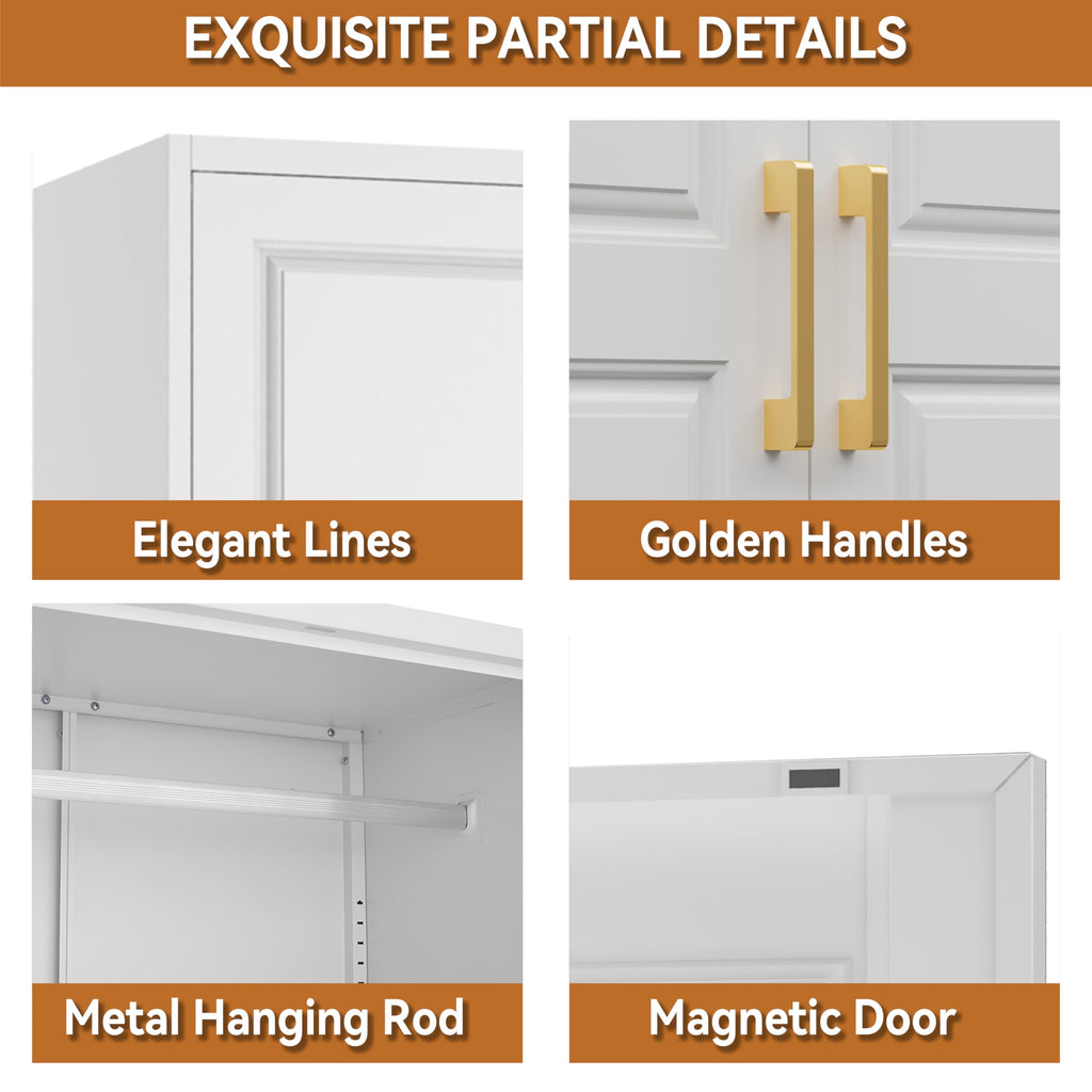 86" Tall White Metal Armoire Wardrobe Closet with Hanging Rod