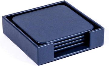 Navy Blue Leatherette Square Coaster Set - Luxury Navy Blue Leatherette Square Coaster - Office Accessories &
