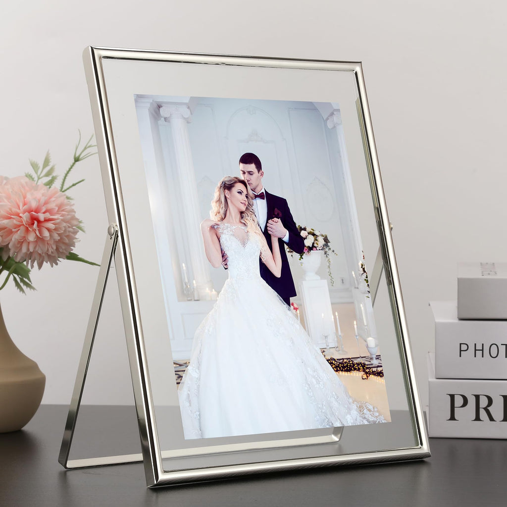 Silver Floating Frame 5x7" Set of 2 for picture 3.5x5'', 4x6'', Beautiful Metal rounded Edge Frames Adjustable