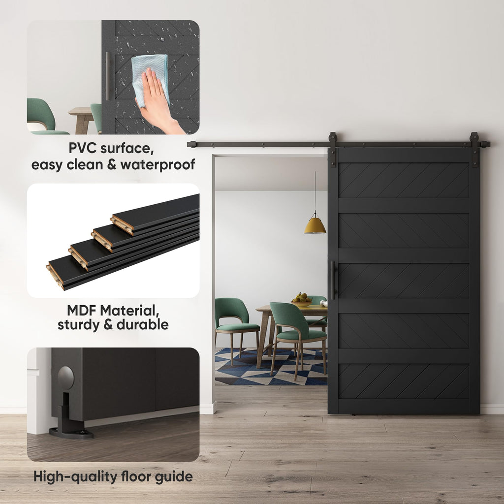 48x84 inch Wave-Shape Sliding Barn Door, Black, Hardware Kit Include